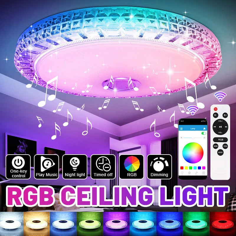 Smart Lamp Ceiling 300W RGB LED Lights Dimmable APP Control Bluetooth Speaker Home Bedroom Living Room Ambient Light