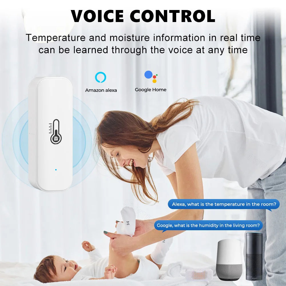 WiFi Temperature Humidity Sensor (2PCS Tuya Zigbee) Home Connected Thermometer Compatible With Smart Life Alexa Google Assistant