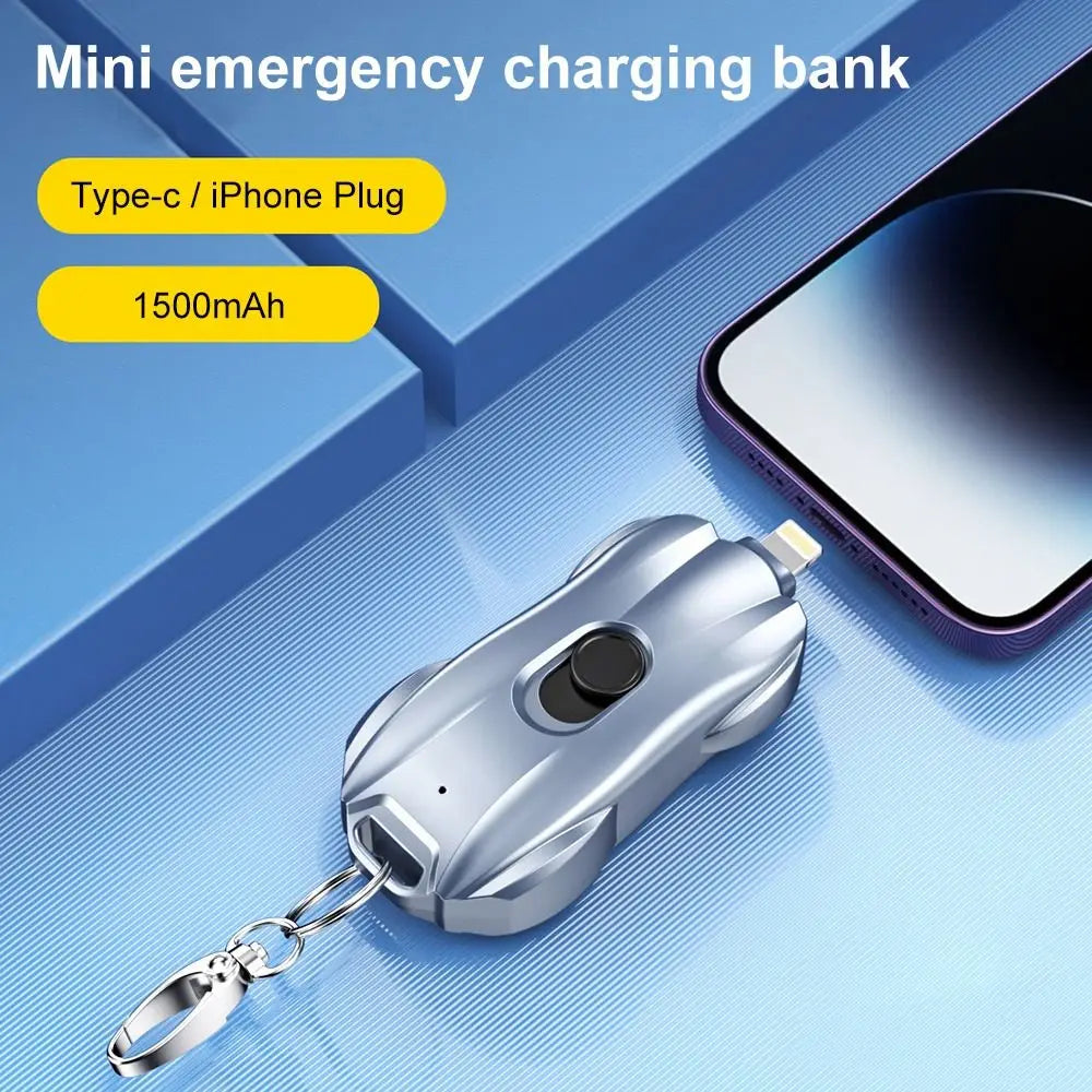 Portable Mini Power Bank Keychain Ultra-Thin Emergency Charger For Iphone Android Smartphone. 1500mAh