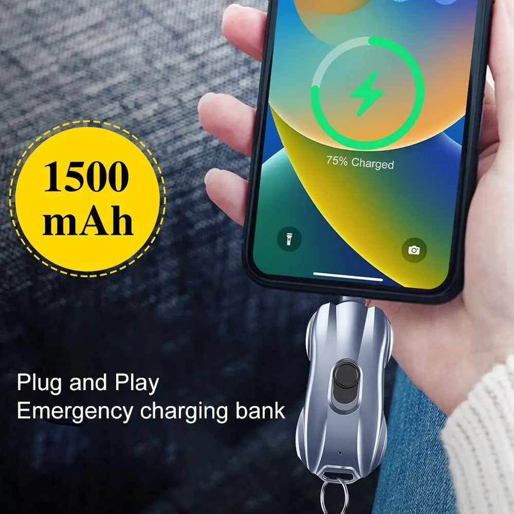 Portable Mini Power Bank Keychain Ultra-Thin Emergency Charger For Iphone Android Smartphone. 1500mAh