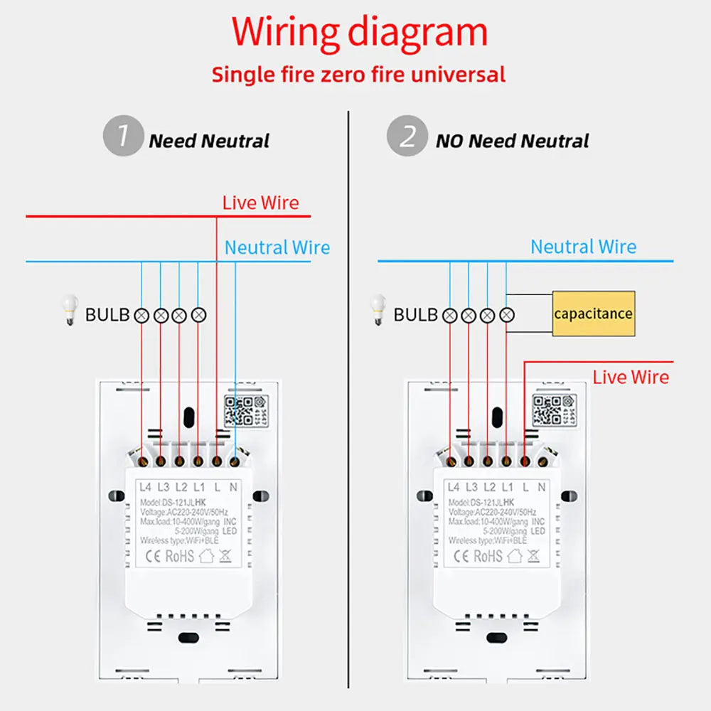 Apple Homekit Smart Switch No Neutral EU/US WIFI Touch Sensor Light Switch Smart Google Home Alexa Siri Voice Control 220V 110V