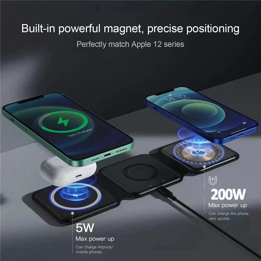 100W 3 in 1 Magnetic Portable Wireless Charger for iPhone 14 13 12 15 XR Pro Max Apple Watch AirPods Fast Charging Dock Station