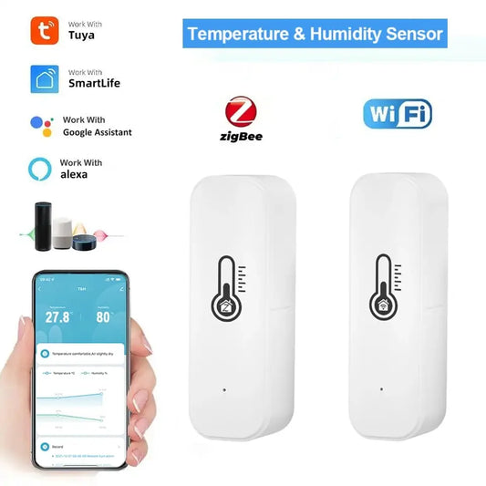 WiFi Temperature Humidity Sensor (2PCS Tuya Zigbee) Home Connected Thermometer Compatible With Smart Life Alexa Google Assistant