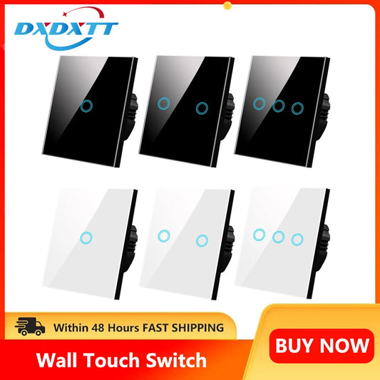 Smart Wall Touch Switch EU Standard 220V Tempered Crystal Glass Panel 1/2/3 Gang 1 Way  Lamp Light Sensor Switches on Off Interruttore