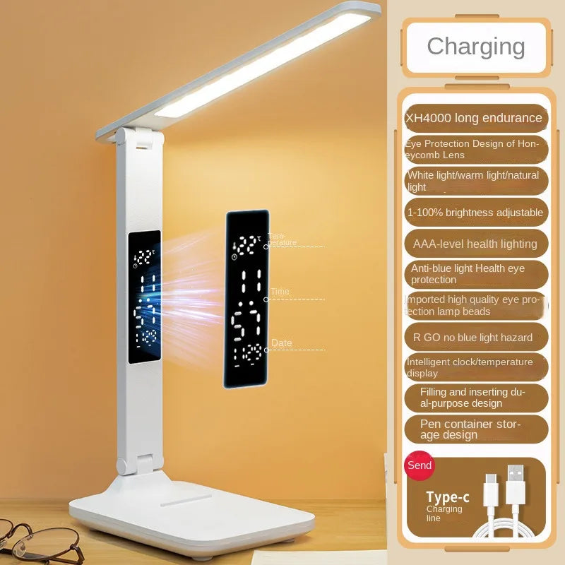 Table Lamp Rechargeable touch dimming color adjustment Led Clock Dispaly Reading Lights charging USB Children Desk Lamp